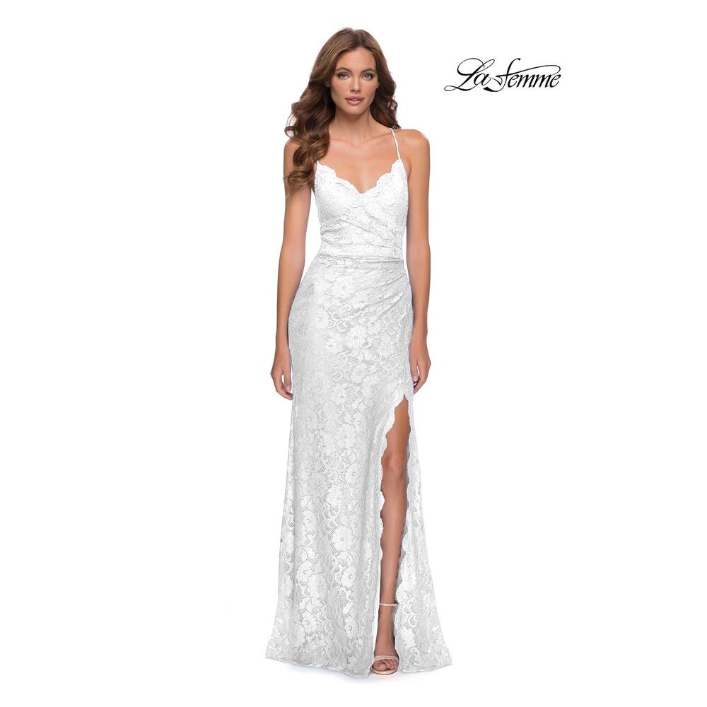La Femme 29939 Ivory White Strappy Back Sleeveless Lace Formal Gown Size 2 NWT‎